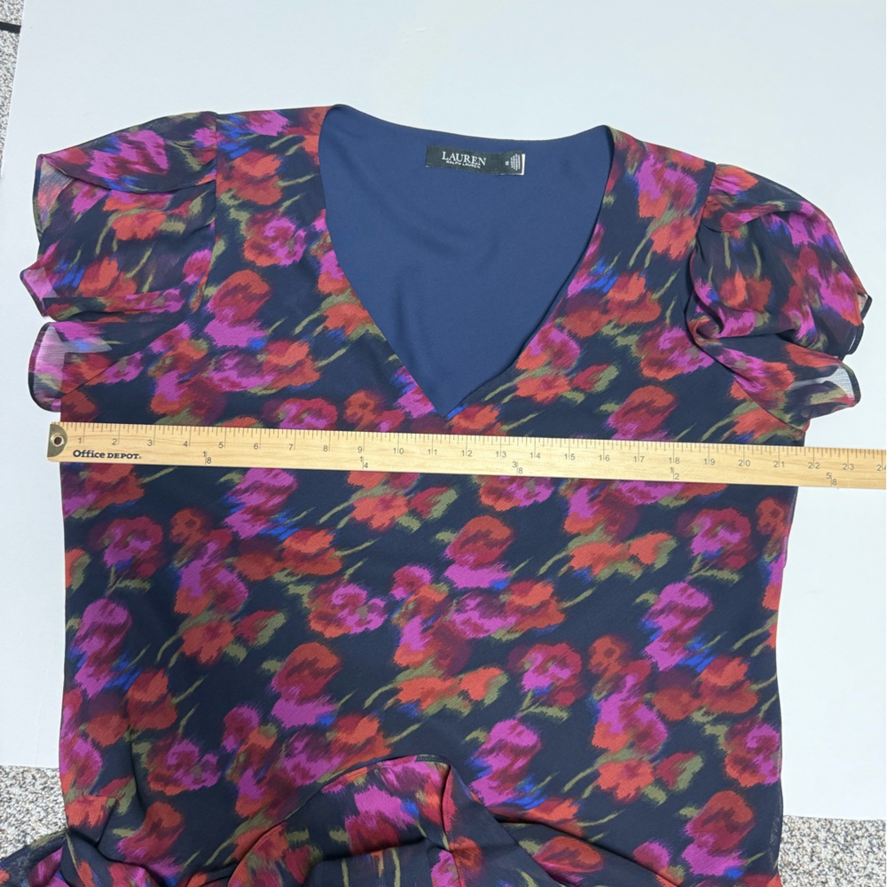 Ralph Lauren Multicolor Floral drop waist Midi Dress with ruffles size 12 - Picture 9 of 14